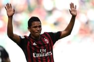 MILAN, ITALY - APRIL 09: Carlos Bacca of Milan celebrates after scoring his team's third goal during the Serie A match between AC Milan and US Citta di Palermo at Stadio Giuseppe Meazza on April 9, 2017 in Milan, Italy. (Photo by Tullio M. Puglia/Getty Images)